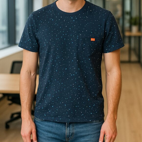 Superdry Navy Paint Splatter Graphic Pocket Tee - Picture 1 of 13